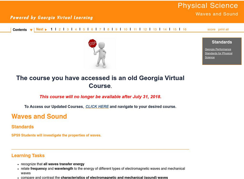 Ga Virtual Learning: Physical Science: Waves and Sound Unit Plan Ga Virtual Learning: Physical Science: Waves and Sound Unit Plan
