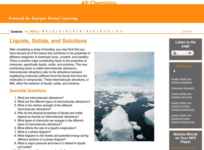 Ga Virtual Learning: Ap Chemistry: Liquids, Solids, and Solutions Unit Plan Ga Virtual Learning: Ap Chemistry: Liquids, Solids, and Solutions Unit Plan