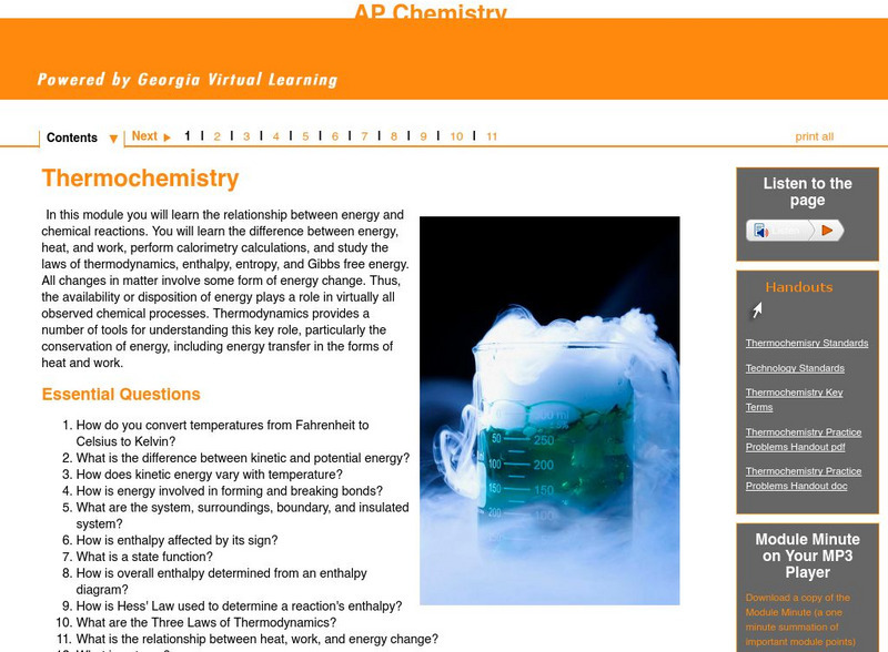 Ga Virtual Learning: Ap Chemistry: Thermochemistry Unit Plan Ga Virtual Learning: Ap Chemistry: Thermochemistry Unit Plan
