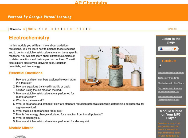 Ga Virtual Learning: Ap Chemistry: Electrochemistry Unit Plan Ga Virtual Learning: Ap Chemistry: Electrochemistry Unit Plan