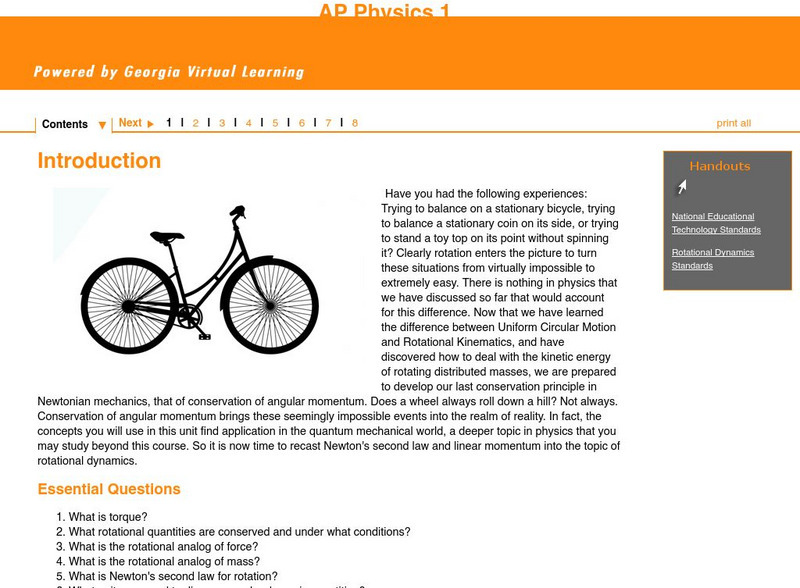 Ga Virtual Learning: Ap Physics 1: Rotational Dynamics Unit Plan Ga Virtual Learning: Ap Physics 1: Rotational Dynamics Unit Plan
