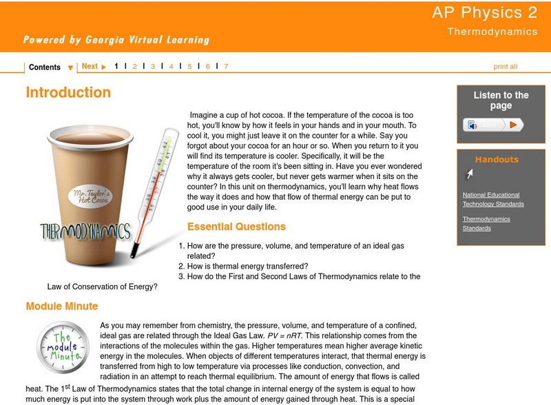 Ga Virtual Learning: Thermodynamics Unit Plan Ga Virtual Learning: Thermodynamics Unit Plan