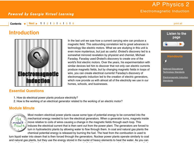 Ga Virtual Learning: Ap Physics 2: Electromagnetic Induction Unit Plan Ga Virtual Learning: Ap Physics 2: Electromagnetic Induction Unit Plan