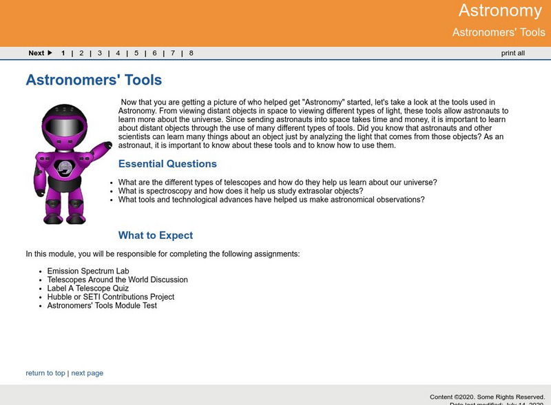 Ga Virtual Learning: Astronomers' Tools Unit Plan Ga Virtual Learning: Astronomers' Tools Unit Plan
