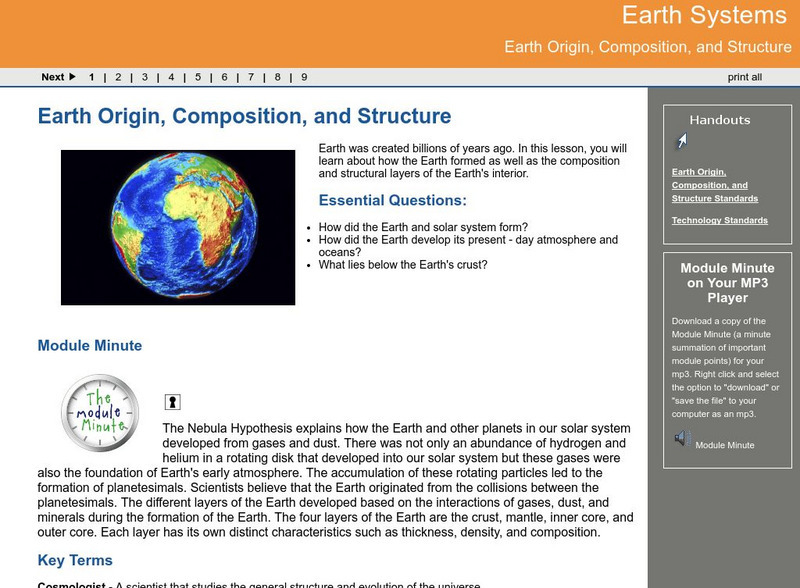 Ga Virtual Learning: Earth Origin, Composition, and Structure Unit Plan Ga Virtual Learning: Earth Origin, Composition, and Structure Unit Plan