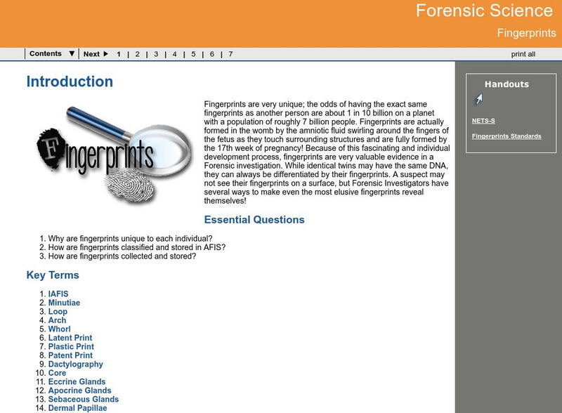Ga Virtual Learning: Forensic Science: Fingerprint Analysis Unit Plan Ga Virtual Learning: Forensic Science: Fingerprint Analysis Unit Plan