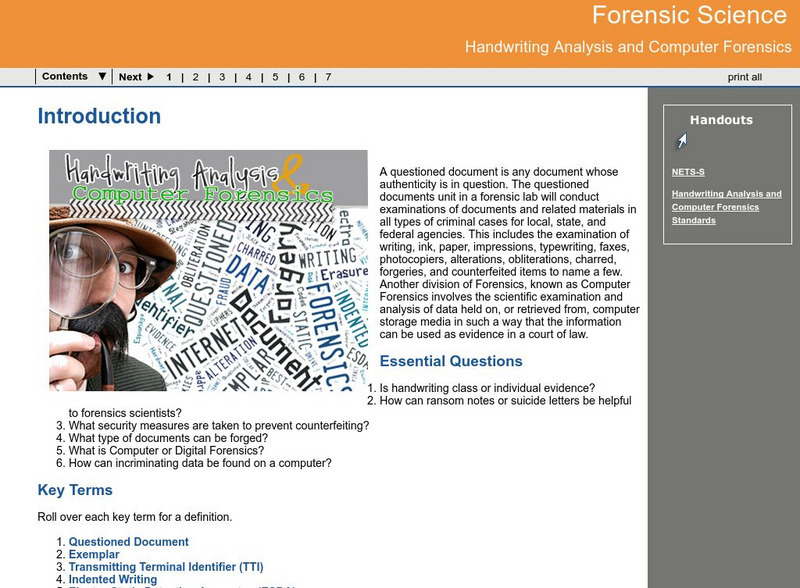 Ga Virtual Learning: Handwriting Analysis and Computer Forensics Unit Plan