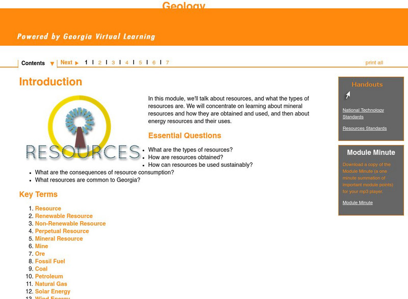 Ga Virtual Learning: Geology Resources Unit Plan Ga Virtual Learning: Geology Resources Unit Plan