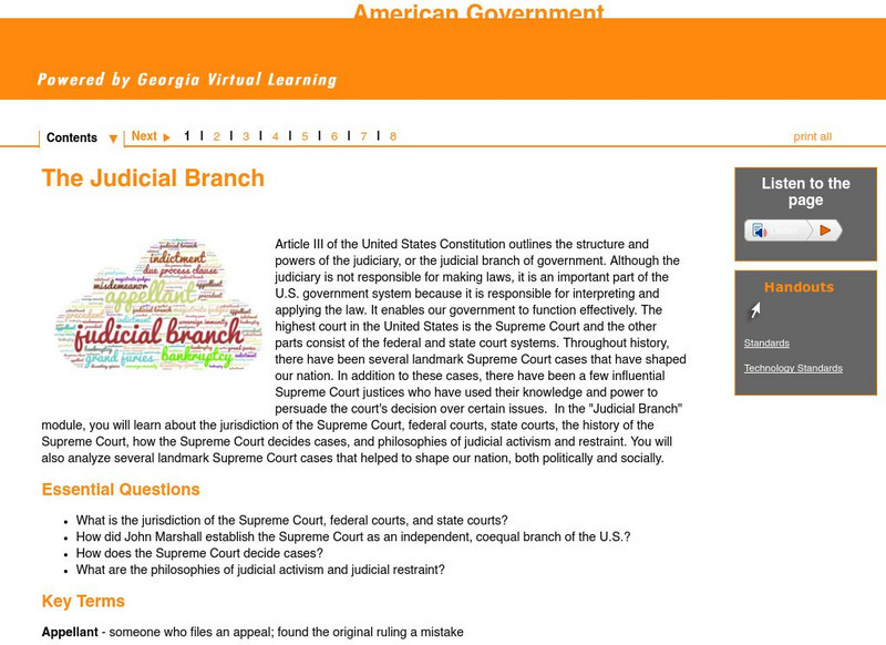 Ga Virtual Learning: American Government: The Judicial Branch Unit Plan Ga Virtual Learning: American Government: The Judicial Branch Unit Plan