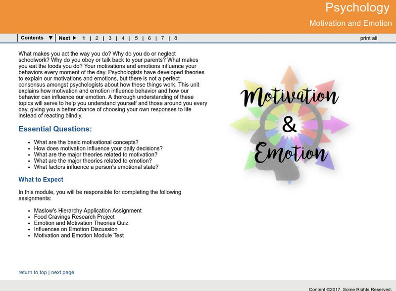Ga Virtual Learning: Motivation and Emotion: Psychology Unit Plan Ga Virtual Learning: Motivation and Emotion: Psychology Unit Plan