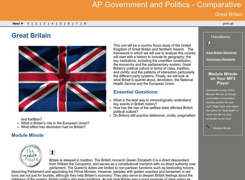 Ga Virtual Learning: Ap Government and Politics: Comparative: Great Britain Unit Plan Ga Virtual Learning: Ap Government and Politics: Comparative: Great Britain Unit Plan