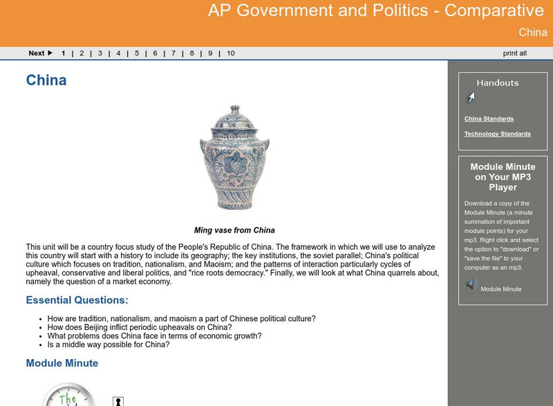 Ga Virtual Learning: Ap Government and Politics: Comparative: China Unit Plan Ga Virtual Learning: Ap Government and Politics: Comparative: China Unit Plan