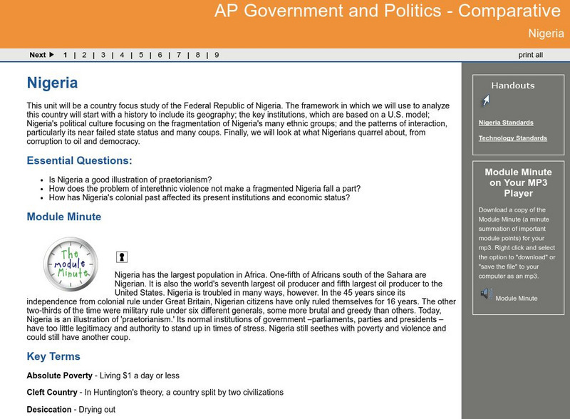 Ga Virtual Learning: Ap Government and Politics: Comparative: Nigeria Unit Plan Ga Virtual Learning: Ap Government and Politics: Comparative: Nigeria Unit Plan
