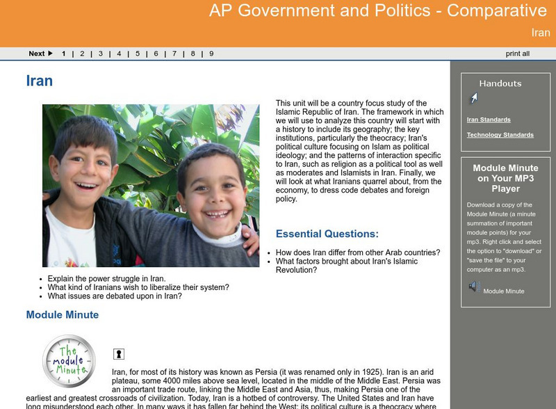 Ga Virtual Learning: Ap Government and Politics: Comparative: Iran Unit Plan Ga Virtual Learning: Ap Government and Politics: Comparative: Iran Unit Plan