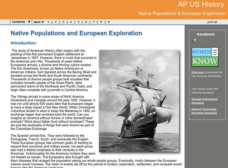 Ga Virtual Learning: Ap Us History: Native Populations & European Exploration Unit Plan Ga Virtual Learning: Ap Us History: Native Populations & European Exploration Unit Plan