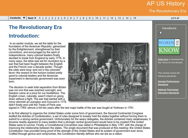 Ga Virtual Learning: Ap Us History: The Revolutionary Era Unit Plan Ga Virtual Learning: Ap Us History: The Revolutionary Era Unit Plan