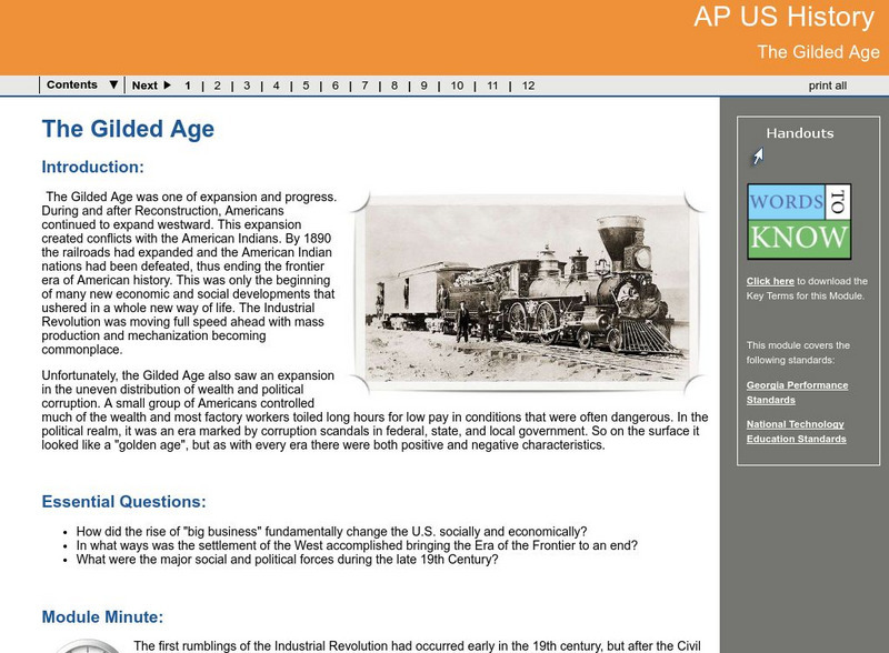 Ga Virtual Learning: Ap Us History: The Gilded Age Unit Plan Ga Virtual Learning: Ap Us History: The Gilded Age Unit Plan