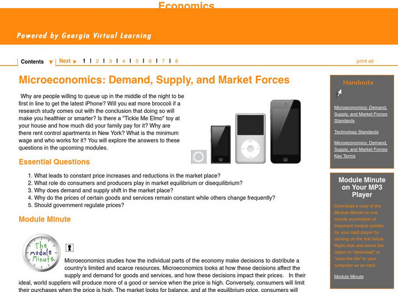 Ga Virtual Learning: Economics: Microeconomics: Demand, Supply and Market Forces Unit Plan Ga Virtual Learning: Economics: Microeconomics: Demand, Supply and Market Forces Unit Plan