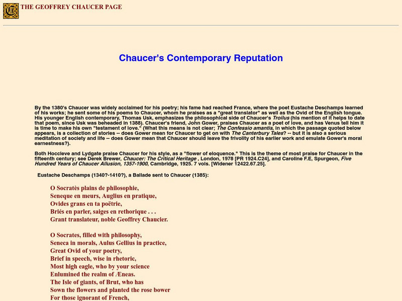 The Geoffrey Chaucer Page: Contemporary Reputation Website The Geoffrey Chaucer Page: Contemporary Reputation Website