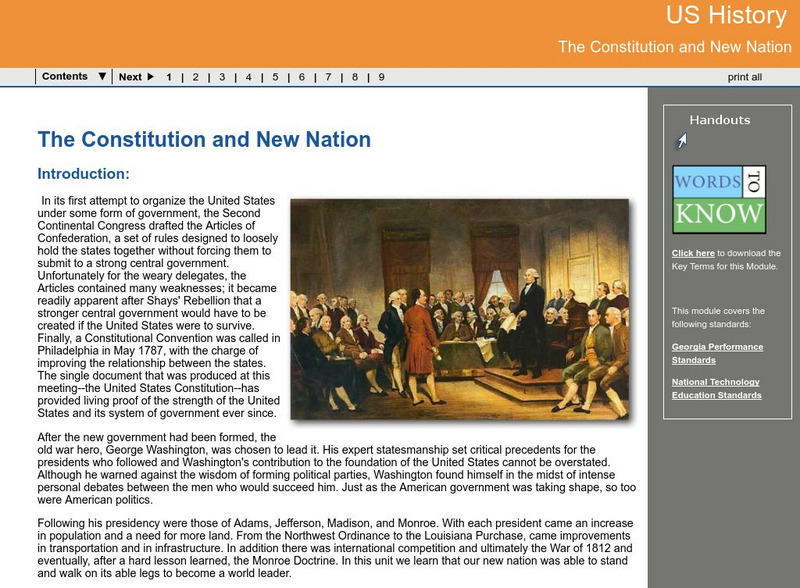 Ga Virtual Learning: Us History: The Constitution and New Nation Unit Plan Ga Virtual Learning: Us History: The Constitution and New Nation Unit Plan