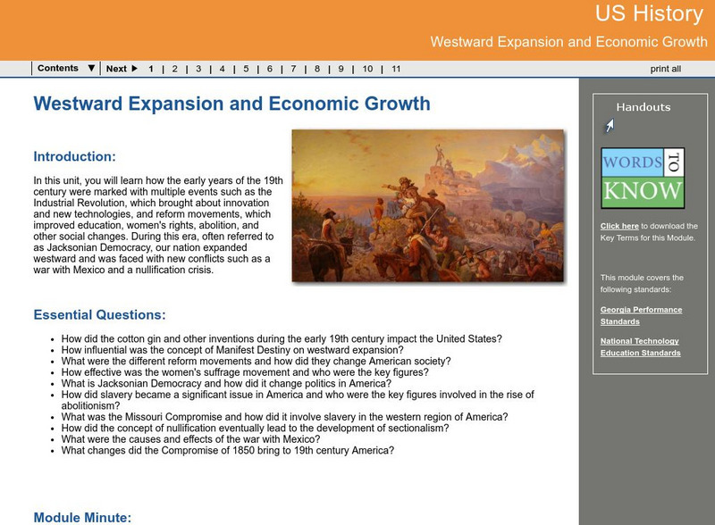 Ga Virtual Learning: Us History: Westward Expansion and Economic Growth Unit Plan Ga Virtual Learning: Us History: Westward Expansion and Economic Growth Unit Plan
