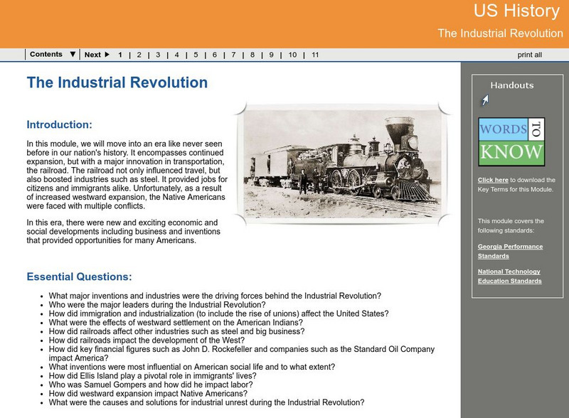 Ga Virtual Learning: Us History: The Industrial Revolution Unit Plan