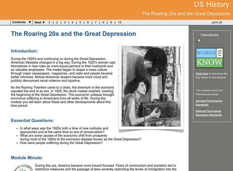 Ga Virtual Learning: Us History: The Roaring 20s and the Great Depression Unit Plan Ga Virtual Learning: Us History: The Roaring 20s and the Great Depression Unit Plan