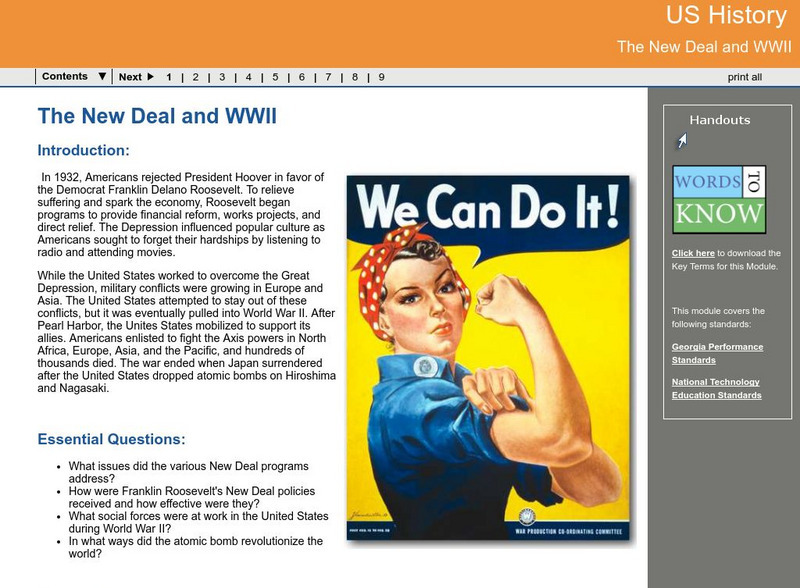 Ga Virtual Learning: Us History: The New Deal and Wwii Unit Plan Ga Virtual Learning: Us History: The New Deal and Wwii Unit Plan