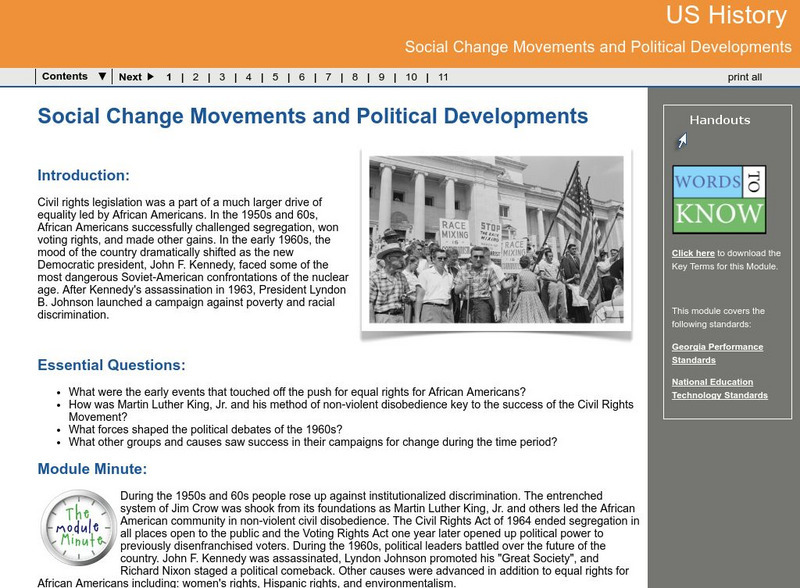 Ga Virtual Learning: Us History Social Change Movements & Political Developments Unit Plan Ga Virtual Learning: Us History Social Change Movements & Political Developments Unit Plan
