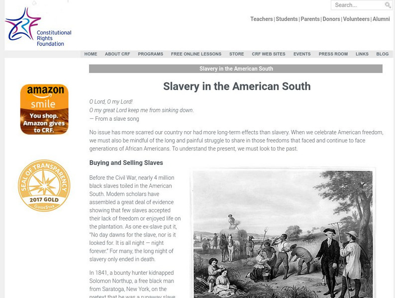 Constitutional Rights Foundation: Slavery in the American South Activity Constitutional Rights Foundation: Slavery in the American South Activity