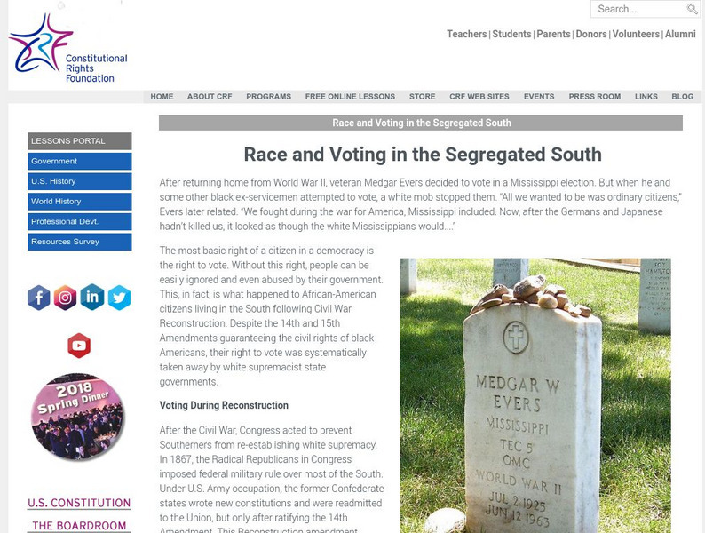 Constitutional Rights Foundation: Race and Voting in the Segregated South Activity Constitutional Rights Foundation: Race and Voting in the Segregated South Activity