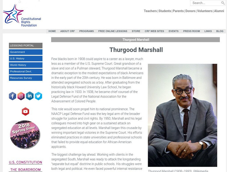 Constitutional Rights Foundation: Thurgood Marshall Article Constitutional Rights Foundation: Thurgood Marshall Article