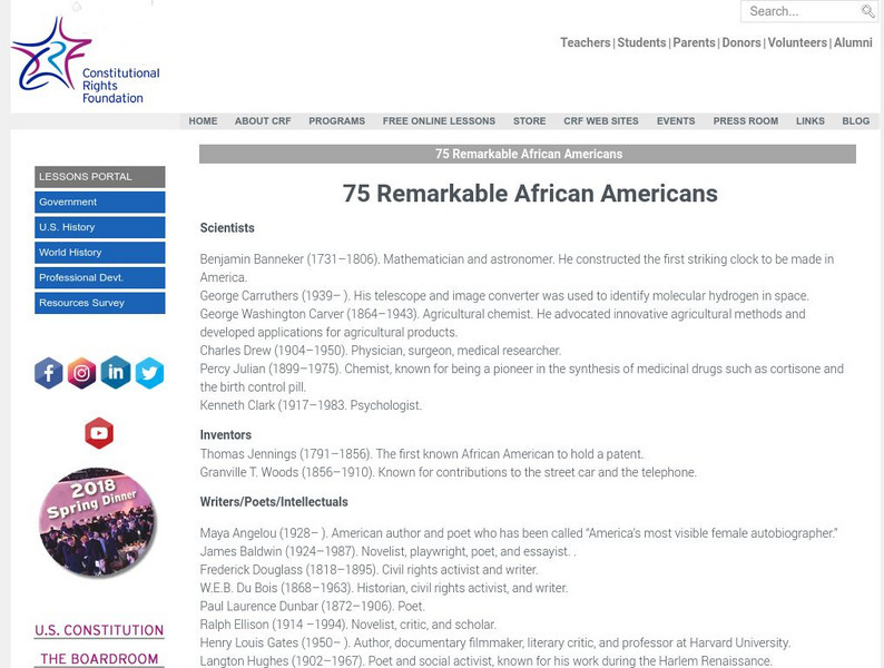 Constitutional Rights Foundation: 75 Remarkable African Americans Handout Constitutional Rights Foundation: 75 Remarkable African Americans Handout