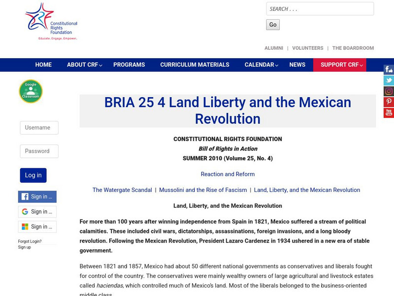 Constitutional Rights Foundation: Reaction and Reform: Land, Liberty, and the Mexican Revolution Activity Constitutional Rights Foundation: Reaction and Reform: Land, Liberty, and the Mexican Revolution Activity