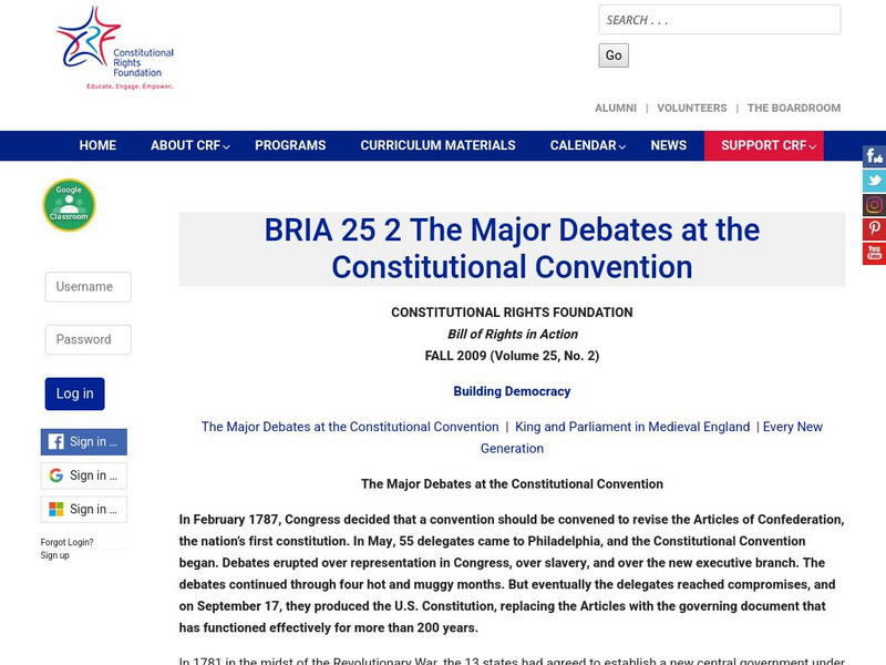 Constitutional Rights Foundation: The Major Debates at the Constitutional Convention Activity Constitutional Rights Foundation: The Major Debates at the Constitutional Convention Activity