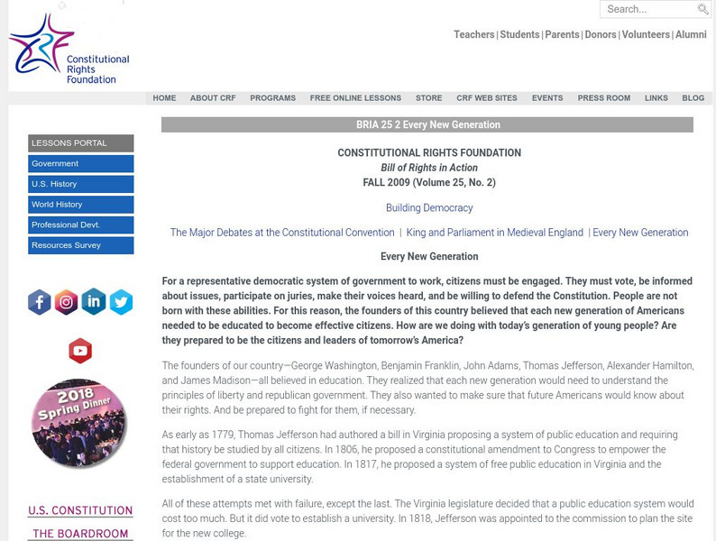 Constitutional Rights Foundation: Building Democracy: Every New Generation Activity Constitutional Rights Foundation: Building Democracy: Every New Generation Activity
