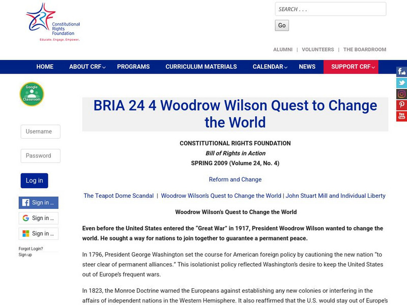 Constitutional Rights Foundation: Woodrow Wilson's Quest to Change the World Activity Constitutional Rights Foundation: Woodrow Wilson's Quest to Change the World Activity
