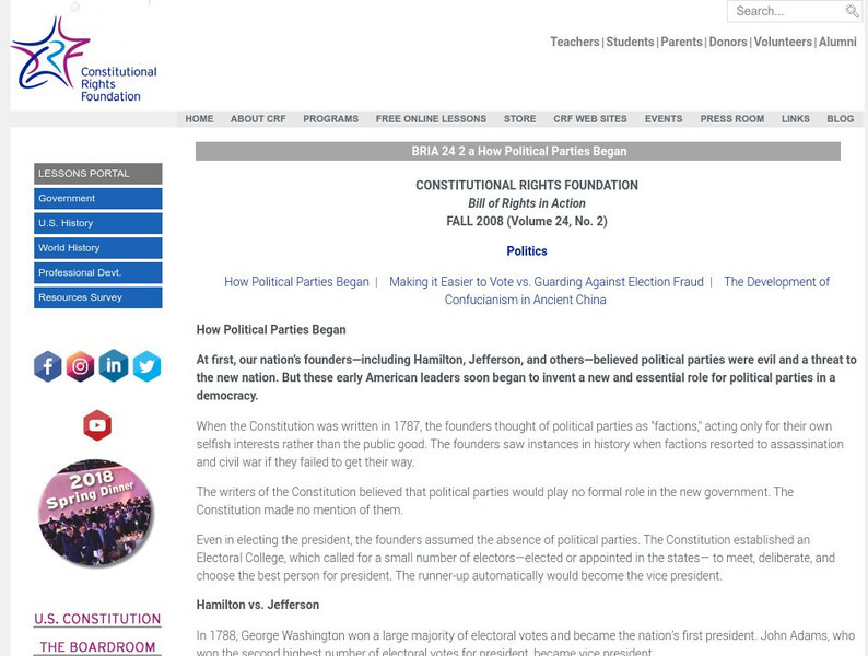 Constitutional Rights Foundation: How Political Parties Began Activity Constitutional Rights Foundation: How Political Parties Began Activity