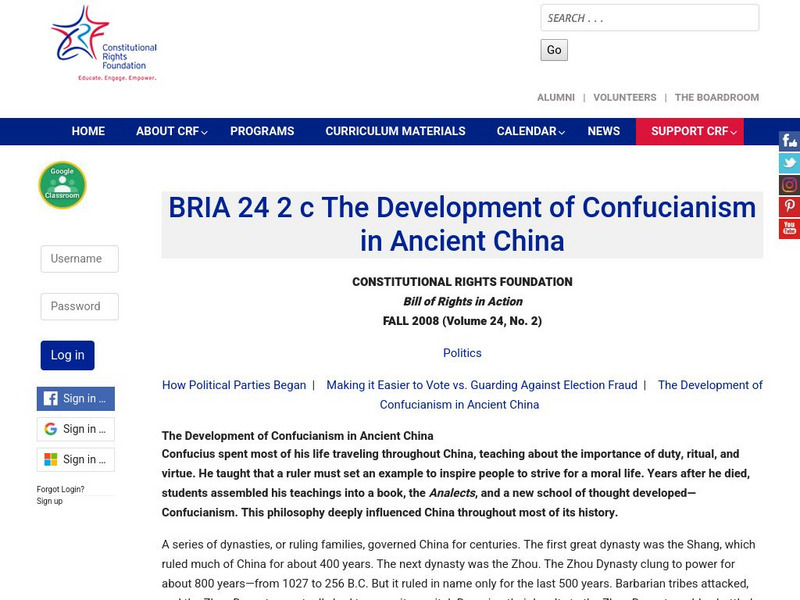 Constitutional Rights Foundation: The Development of Confucianism in Ancient China Activity Constitutional Rights Foundation: The Development of Confucianism in Ancient China Activity