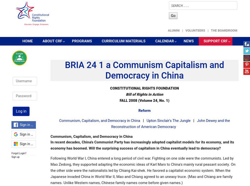 Constitutional Rights Foundation: Communism, Capitalism, and Democracy in China Activity Constitutional Rights Foundation: Communism, Capitalism, and Democracy in China Activity