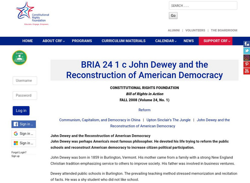 Constitutional Rights Foundation: John Dewey and the Reconstruction of American Democracy Activity