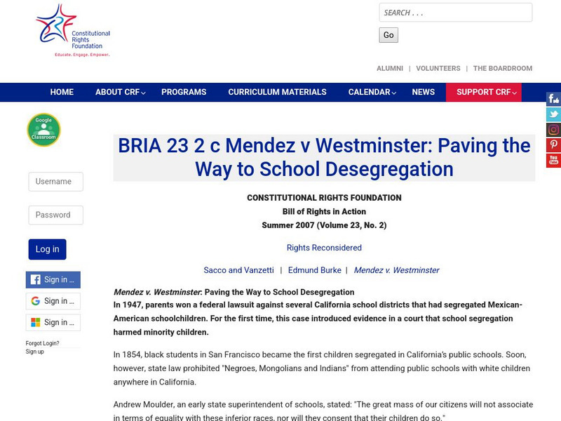 Constitutional Rights Foundation: Mendez v. Westminster: Paving the Way to School Desegregation Activity
