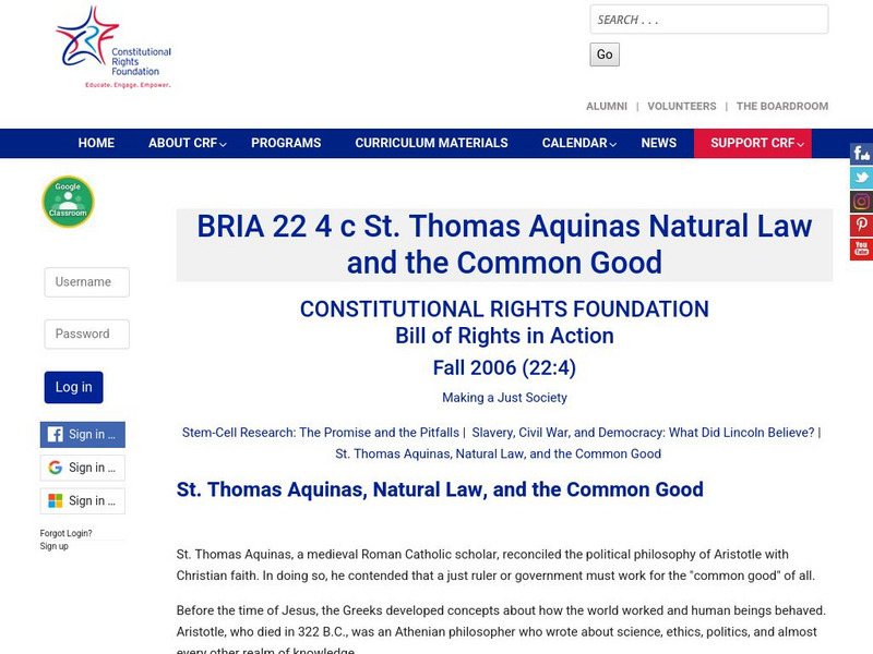 Constitutional Rights Foundation: St. Thomas Aquinas, Natural Law, and the Common Good Activity Constitutional Rights Foundation: St. Thomas Aquinas, Natural Law, and the Common Good Activity