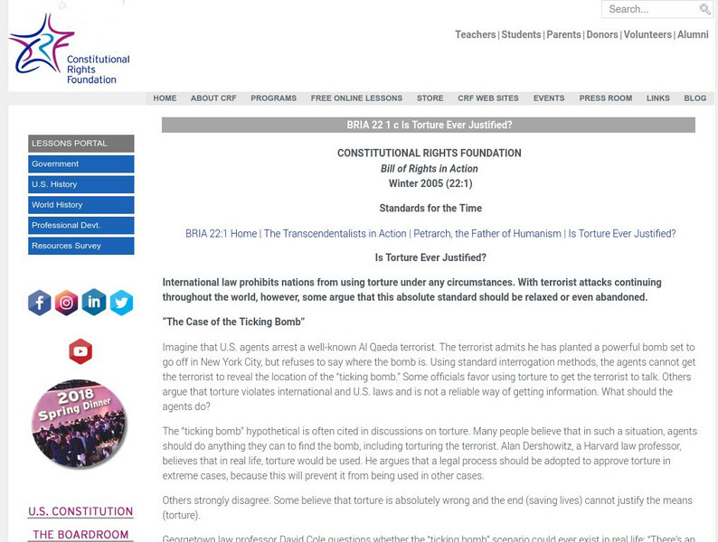 Constitutional Rights Foundation: Is Torture Ever Justified? Activity Constitutional Rights Foundation: Is Torture Ever Justified? Activity