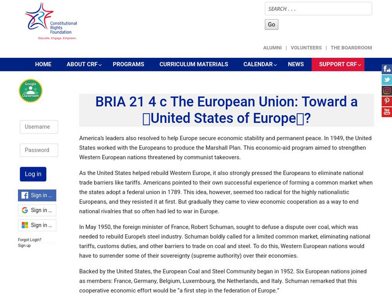 Constitutional Rights Foundation: The European Union: Toward a "United States of Europe"? Activity Constitutional Rights Foundation: The European Union: Toward a "United States of Europe"? Activity