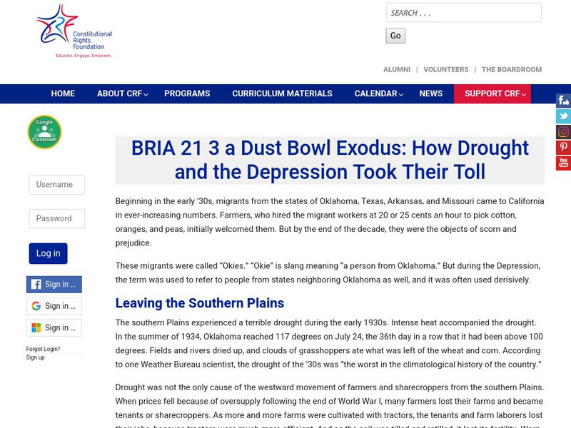 Constitutional Rights Foundation: Dust Bowl Exodus: How Drought and the Depression Took Their Toll Activity Constitutional Rights Foundation: Dust Bowl Exodus: How Drought and the Depression Took Their Toll Activity