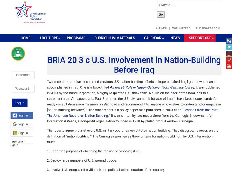 Constitutional Rights Foundation: Nation Building: u.s. Involvement in Nation Building Before Iraq Activity Constitutional Rights Foundation: Nation Building: u.s. Involvement in Nation Building Before Iraq Activity