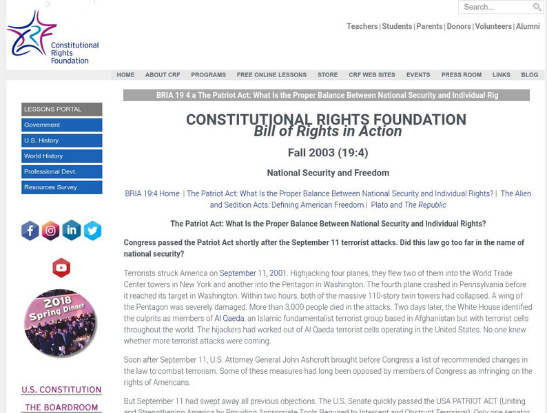 Constitutional Rights Foundation: National Security and Freedom Activity Constitutional Rights Foundation: National Security and Freedom Activity