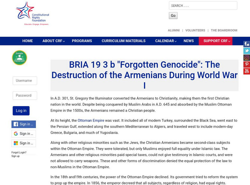 Constitutional Rights Foundation: The Destruction of the Armenians During World War I Activity Constitutional Rights Foundation: The Destruction of the Armenians During World War I Activity