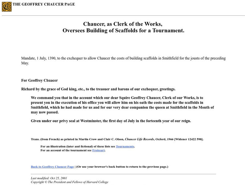 The Geoffrey Chaucer Page: Clerk of the Works Website